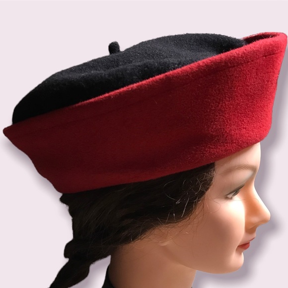 Hoodlums LTD pillbox / cloche hat. Red and black wool felt floppy hat - Picture 2 of 5